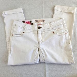 Freestyle Jrs Size 13 Ivory Stretch Denim Raw Hem Cropped Capri Jeans